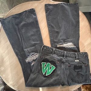 Wrangler Black Flare Jeans with Green Patch